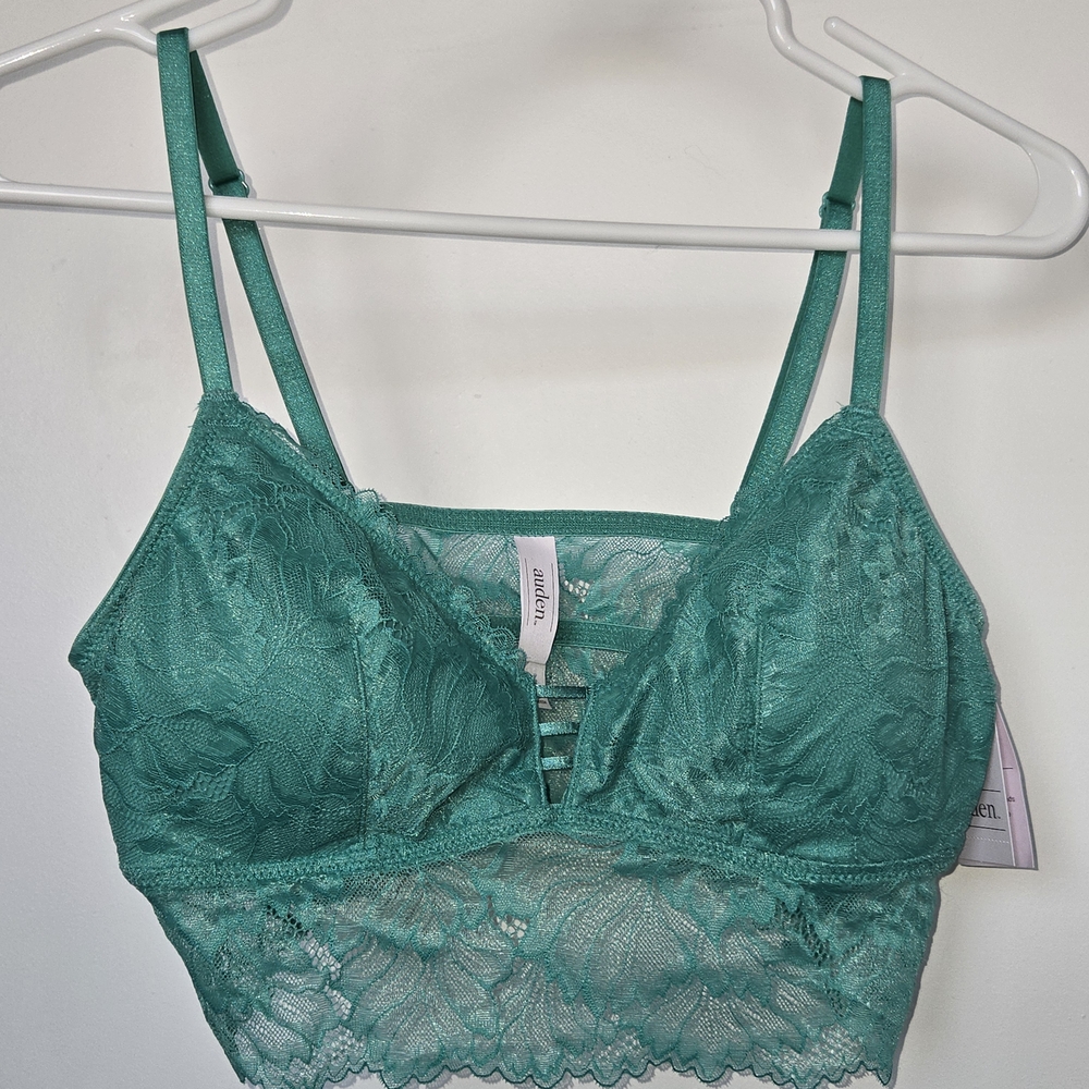 Auden Intimates Teal Lace Lightly Lined Longline Pullover Bralette Size M NWT